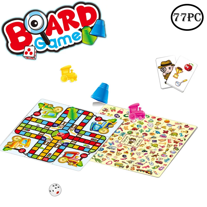 2 4 Players 2 in 1 Creative little Train Chess 77pc Card Looking Game Puzzle Ludo Board Game