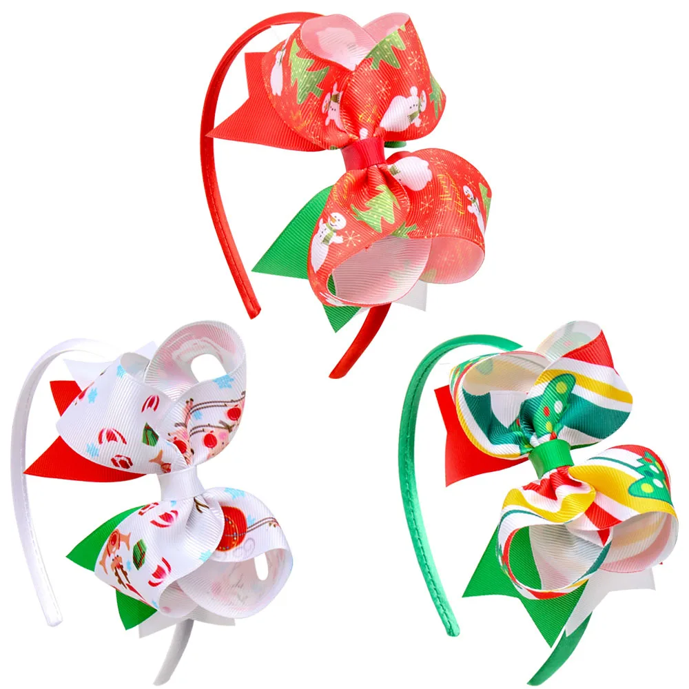 CN 6 шт./лот рождественские банты для волос повязки на голову для девушек дети ручной работы Санта Клаус Печать головная повязка фестиваль вечерние аксессуары для волос - Цвет: Multicolor