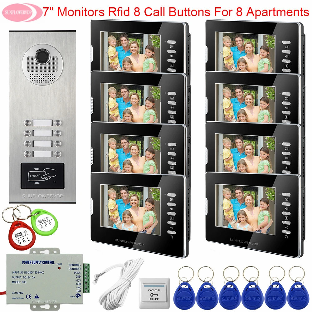 7inchs Color Monitor Video Door Phone Intercom System Doorbell Intercom Camera Access Control Intercoms for a Private House Kit