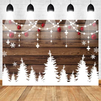

Celebration Christmas Winter Photo Background Rustic Style Wood Floor Snow Forest Photo Backdrop Snowflake Custom Background