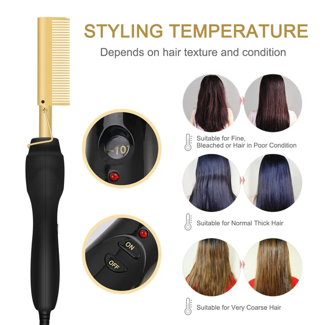 Heated Hair Straightener Comb Professional Hair Flat Irons Curling Brush Gold Titanium Alloy Hair Straightener Hot Comb 2