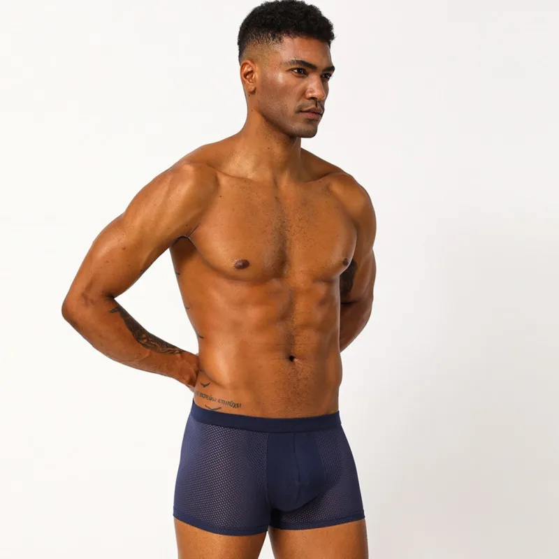 Men Underwear Seamless Transparent Boxer Summer Ice Silk Short Ultra Thin Sheer Breathable Pantie New Underpant