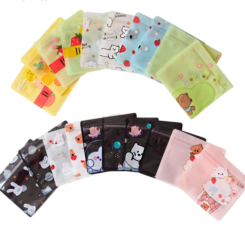 100pcsColorful Grocery bag cartoon self-sealing bag cute small gift wrapping bag small bag mini storage sealed bag