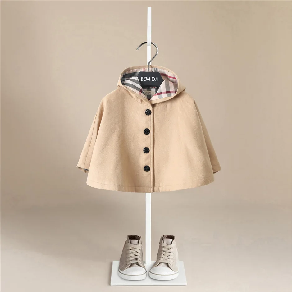 

Childrenswear Spring And Autumn Solid Color Fashion Version Girls Cloak Cute Woolen Cloak Hooded Big Boy Coat