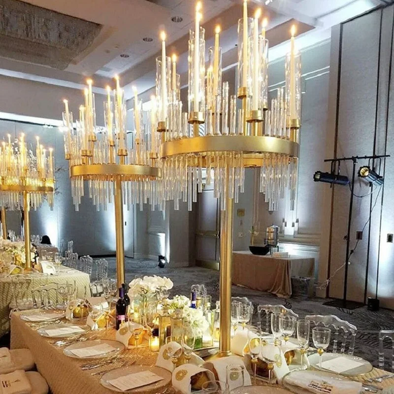 Flowers Vases Candle Holders Road Lead Table Centerpiece Gold Metal Stand Pillar Candlestick For Wedding Candelabra | Дом и сад