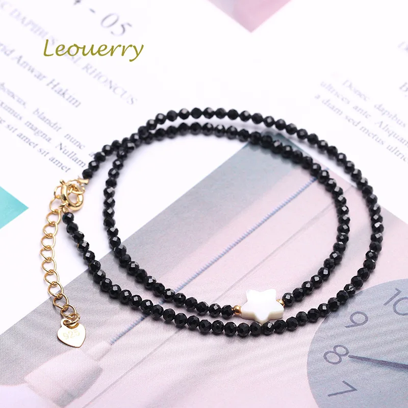 

Leouerry Double Layer Natural Black Spinel Star Bracelet Small Beaded Charm Energy Bracelet For Women Lady Natural Stone Jewelry