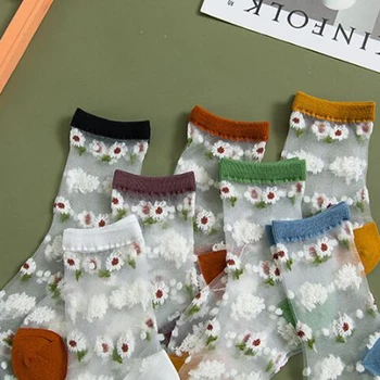 

Small Daisy Sheer Tulle Floral Ankle Socks Women Best Mesh Transparent Girls Cute Black White Sheer Lace Nylon Socks Target Pop
