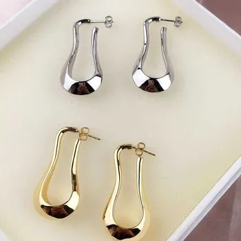 

Women's Gold and Silver Two-color Earrings U-shaped Water Drop Irregular Earrings 2020 New