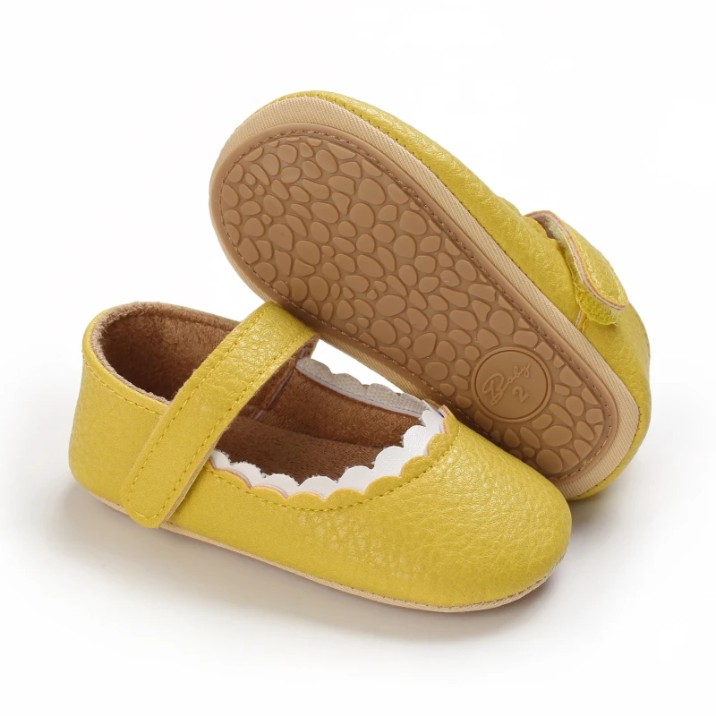 Infant Newborn Baby Girls Princess Non-Slip Floral Border Shoes Toddler Baby Soft PU Leather Prewalker Shoes Solid First Walkers