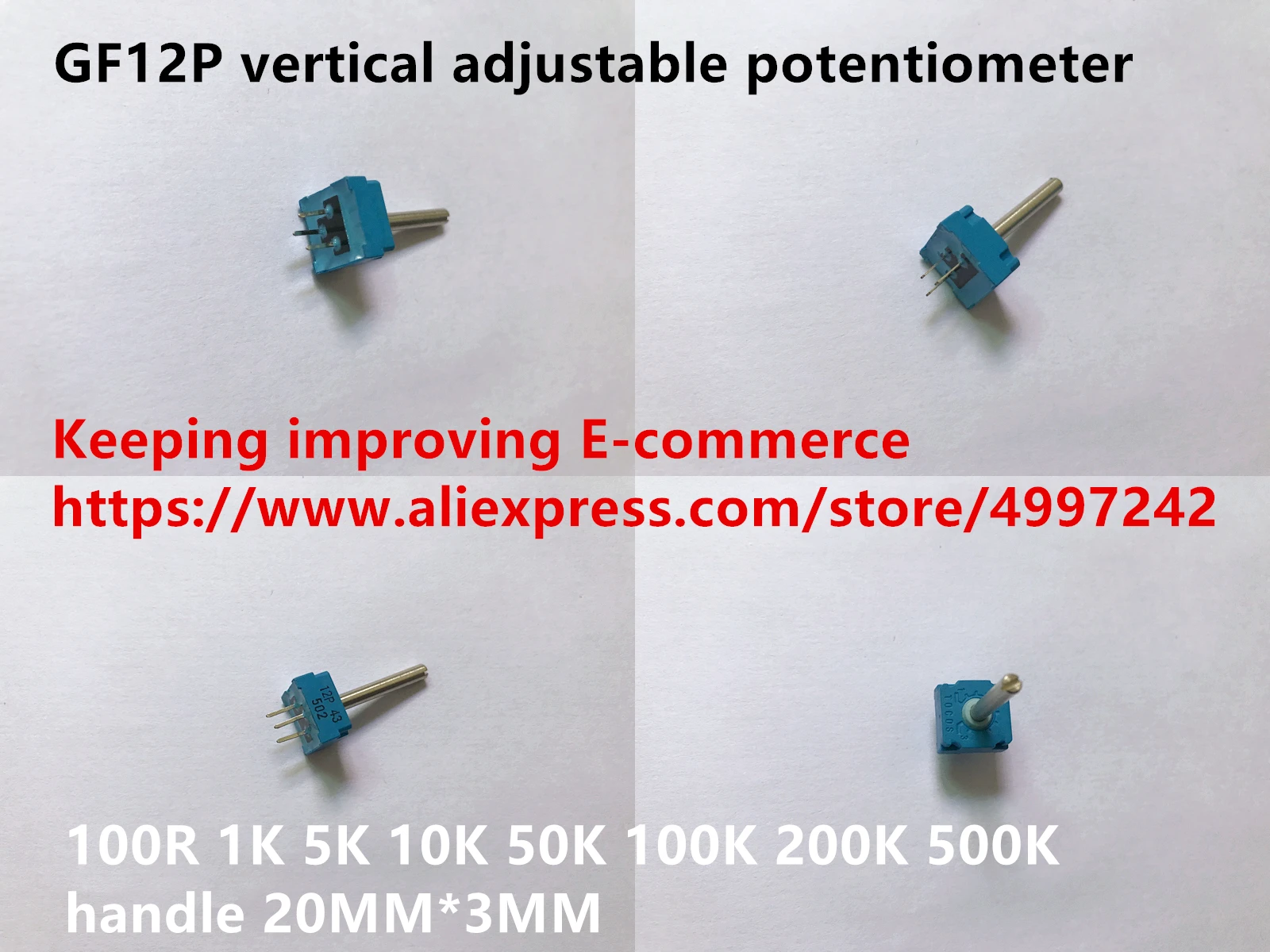 

Original new 100% Japan import GF12P vertical adjustable potentiometer 100R 1K 5K 10K 50K 100K 200K 500K handle 20MM*3MM SWITCH