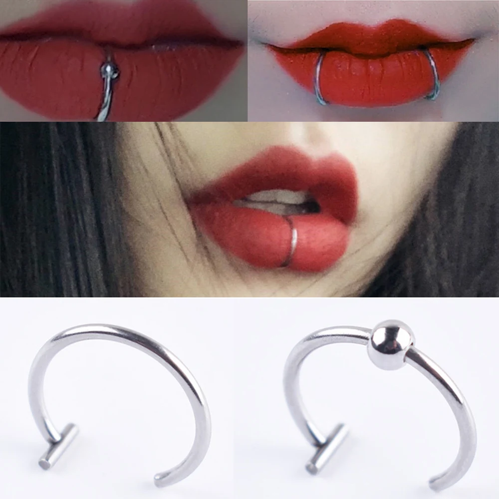 

5PCS Women Lips Rings Medical Titanium Steel Nose Ring Fake Nose Ring Septum Piercing Clip on Mouth Ring Fake Piercing Body Clip