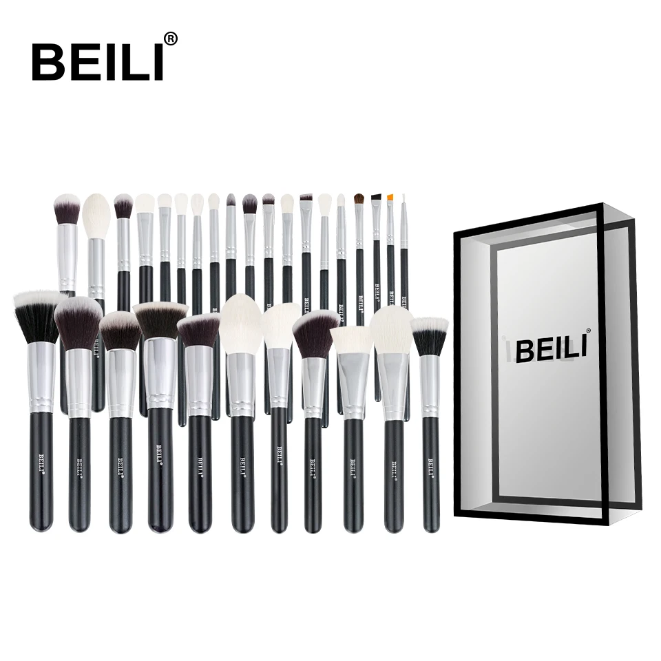 Prezzo BEILI Nero Completo di Trucco Pennelli Trucco Professionale set Naturale dei capelli della capra Prodotti di base Correttore In Polvere Contorno Occhi Miscelazione 30 pcs