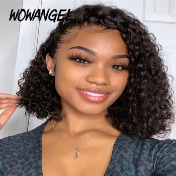 

Wowangel Pixie Cut Wig Curly Human Hair Wig 13*4 Lace Front Human Hair Wigs Remy Brazilian Pre Plucked Hairline Blunt Cut Bob