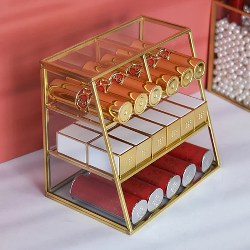 

Glass Makeup Storage Case Nail Polish Rack Lipstick Cosmetic Tools Storage Box Makeup Brush Organizer Skincare Container Shelf