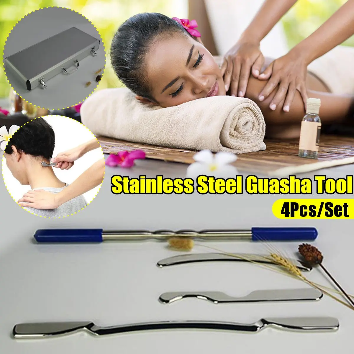 

4pcs/Set Stainless Steel Guasha Board Body Massage Gua Sha Tool For Scraping Body Pain Release Muscle Fascial Massage Relax Slim