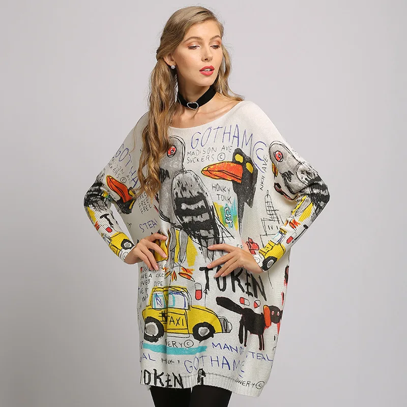 

Plus-sized Women Fat Mm2019 Autumn Cartoon Printed Sweater European And American-Style Loose-Fit Pullover Plus-sized Sweater Top