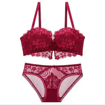 

Baharcelin Seamless wire free women Young Girl bra 3/4 Cup Push Up Bra Sets Lace Vintage bra Romantic Underwear Set bra+panties