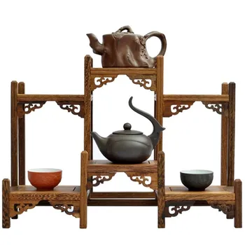 

Chicken wing wood new Chinese desktop shelf small decoration flower stand Solid wood display stand tea frame tea set