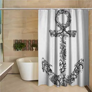 

Anchor Precision Custom Shower Curtain Anchor Shape Flower Floral Ornamental Silhouette Vacation Old Times Happiness Print