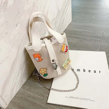 

2pcs/Set Portable Women Classic Texture Creative Design Chic Canvas Chain Shoulder Bag Cartoon Cute Totes Handbags