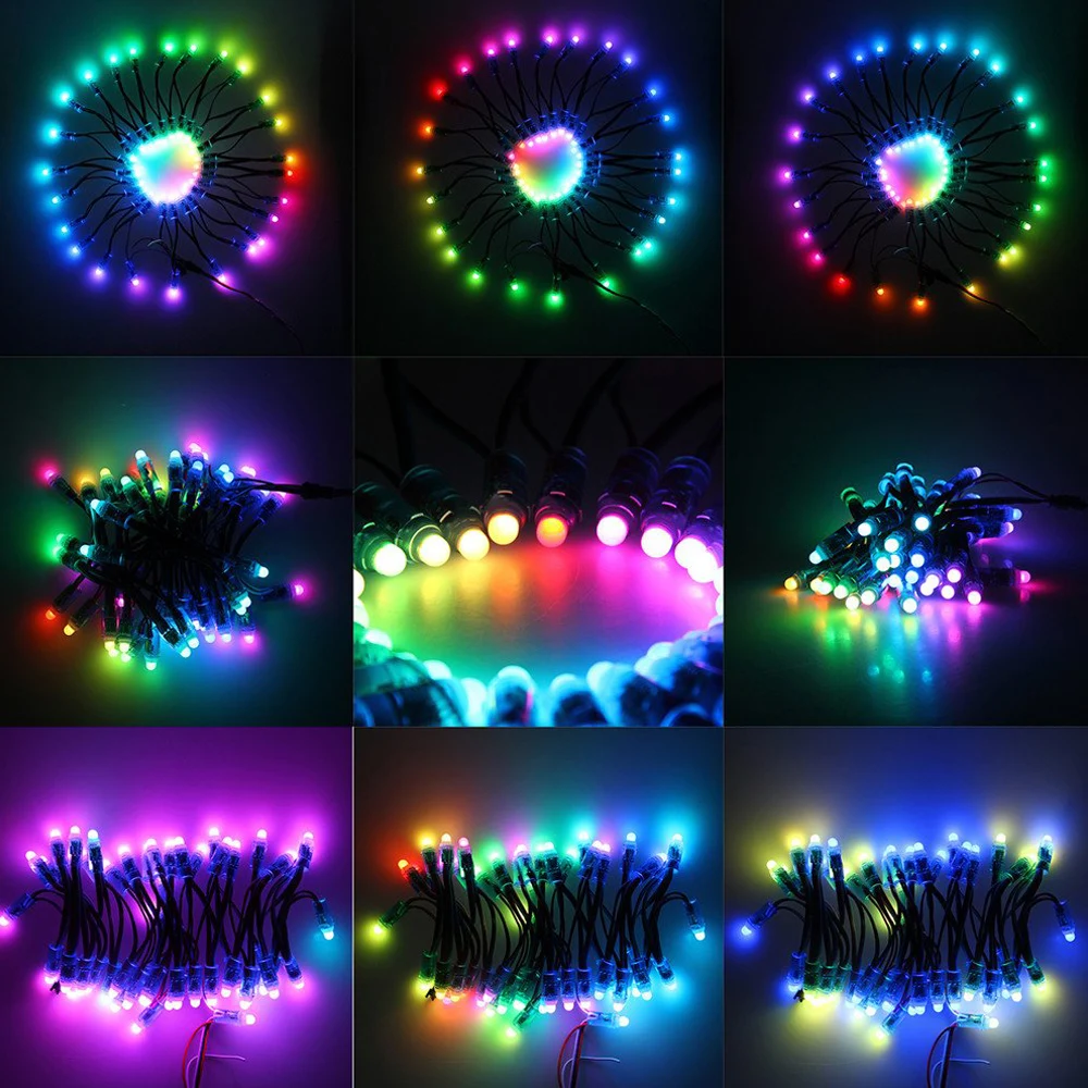 target string lights 12mm WS2811 2811 IC Full Color RGB LED Pixels Module String Light IP68 waterproof 5V 12V Holidays Christmas Festival lamp 50PCS outdoor bulb string lights