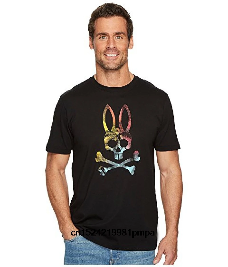

Psycho Bunny Tropical Photo Print Mens Graphic T-shirt Male Short Sleeve Cotton Top Black