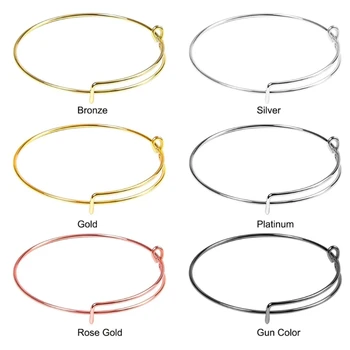 

90Pcs 6 Colors Expandable Bangle Charms Bracelets Adjustable Wire Bracelets Stainless Steel Blank Bangle Jewelry Making