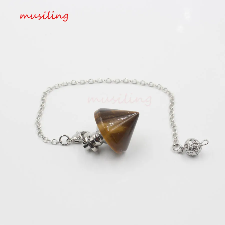 Tigers Eye Гипноз круговой конус маятник кристаллы аметиста кварцевые Подвески натуральный камень рейки амулет ювелирные изделия - Окраска металла: Tigers Eye