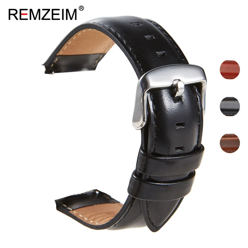 REMZEIM Genuine Leather Quick Release Watchband Wrist Strap
