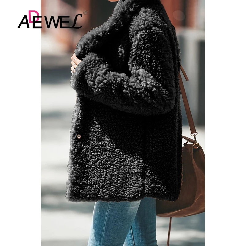 ADEWEL черный серый Lconic Pocketed Sherpa Abrigos Mujer Invierno зимнее женское пальто плюс размер осеннее пальто XXL Plaszcze