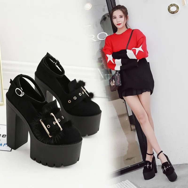 

Europe And America 2017 Autumn & Winter Classic Heels Thick Bottomed Chunky-Heel Waterproof Platform Super High Heels Nightclub