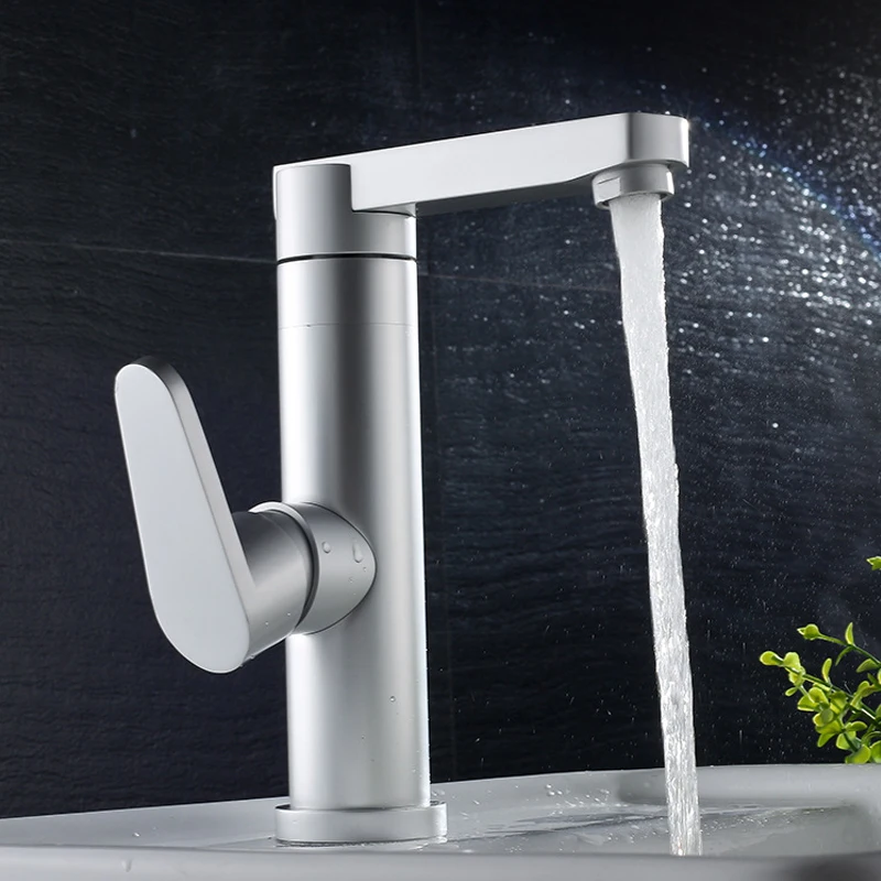 

Modern Space Aluminum Bathroom Basin Faucet Deck Mounted Hot And Cold Water Mixer Tap Single Handle Hole Vessel Sink Water Crane