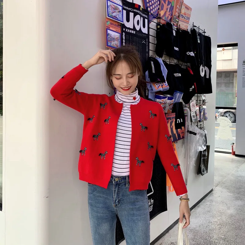 

2019 Spring New Style WOMEN'S Dress Korean-style INS-Style My Little Embroidered Knitted Cardigan Sweater Versatile Coat Women's