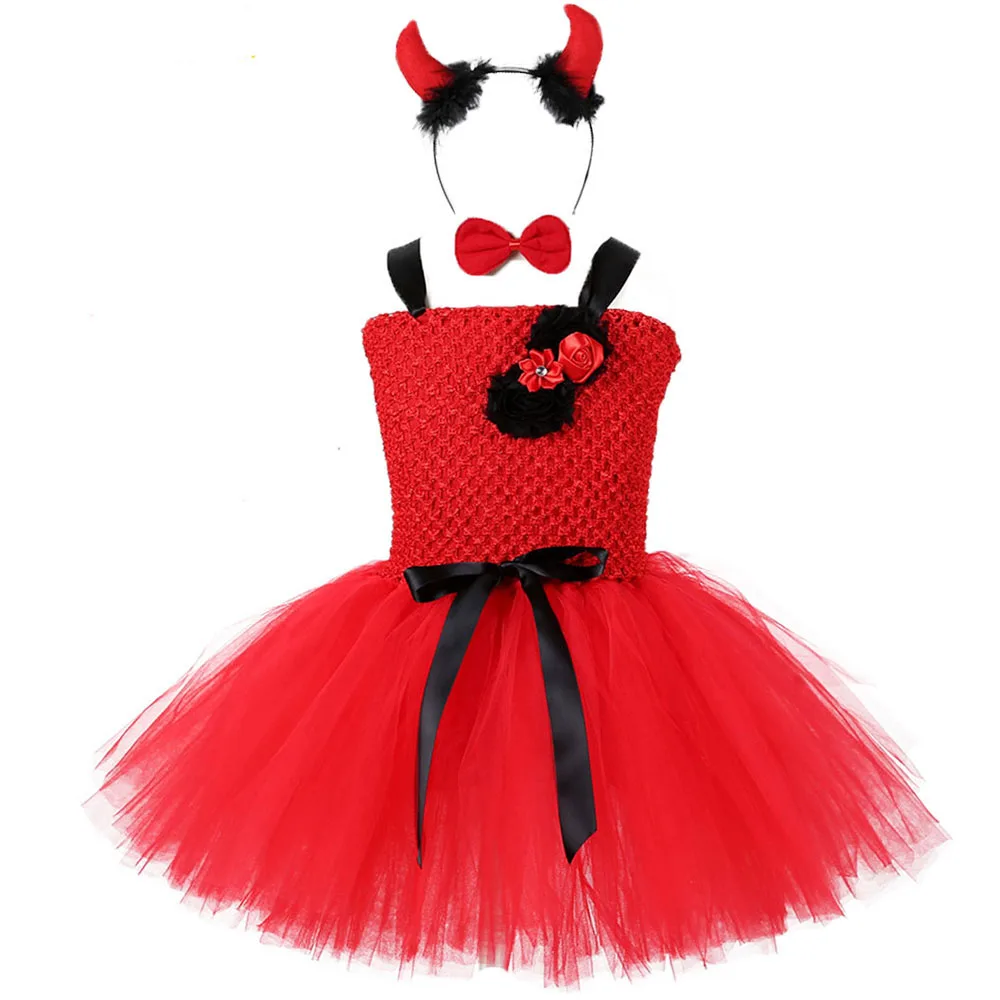 Popular Red Scary Demon Girl Cosplay Tutu Dress Knee Length Children
