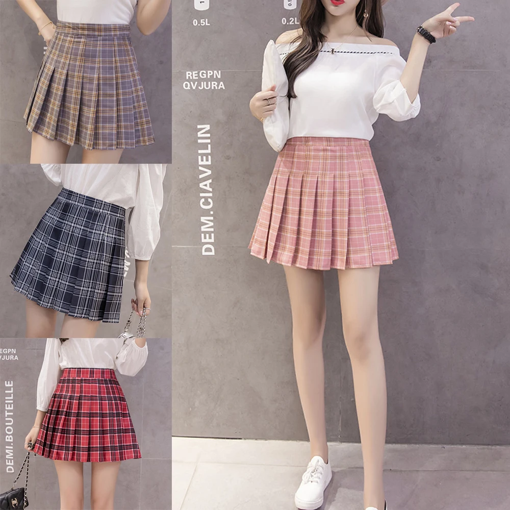 Harajuku Short Skirt New Korean Plaid Skirt Women Zipper High Waist ...