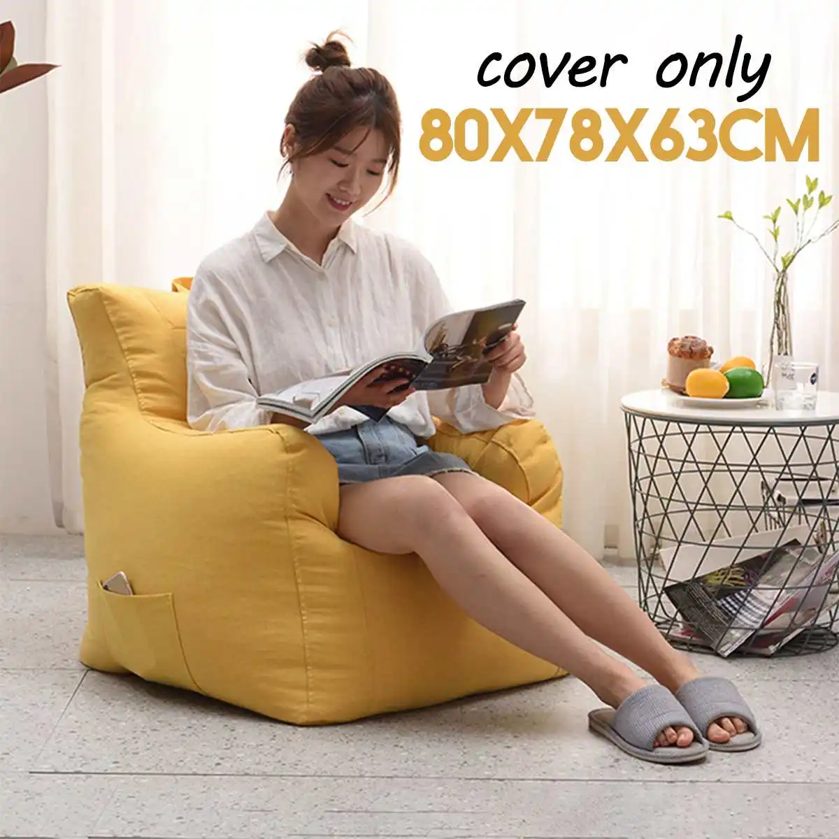 

New Lazy Bean Bag Sofa Cover without Filler Linen Cloth Seat Chair Cover Beanbag Sofas Bean Bag Cover Armchair Cozy Game Chair