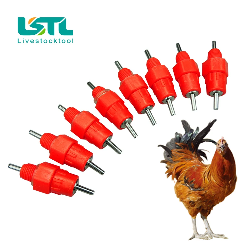 Almencla 10 Pcs Quail Chicken Drinking Water Nipples Red Horizontal Side Mount Drinkers Use for Poultry Drinking Plastic 