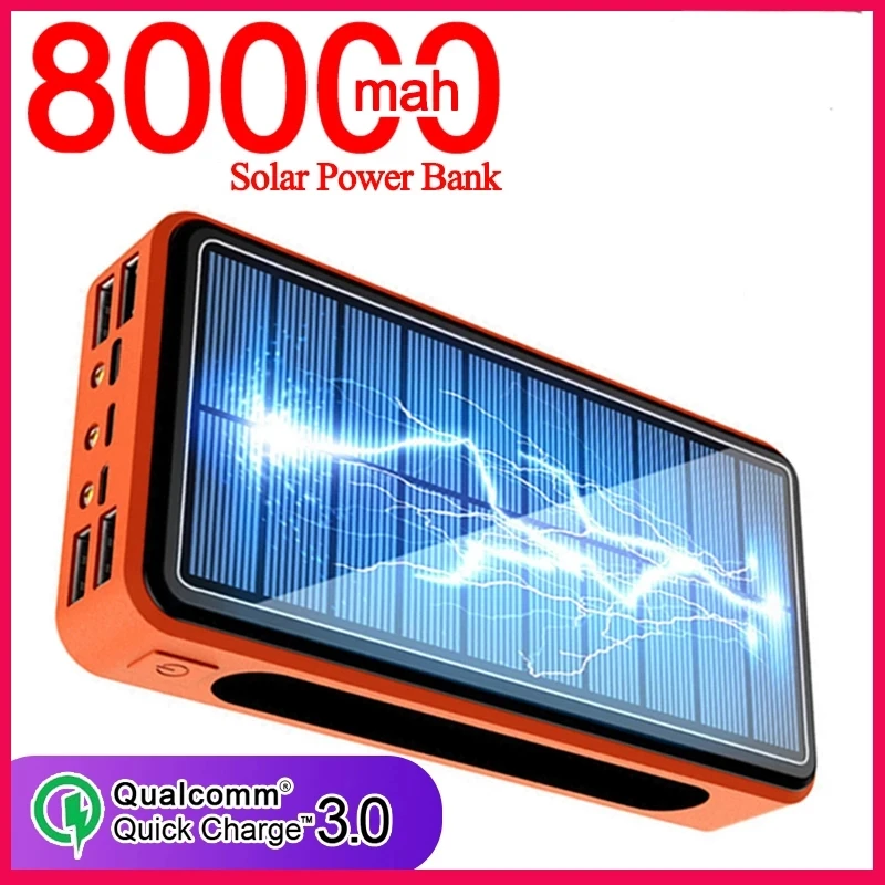 portable phone charger 80000mAh Solar Power Bank for Xiaomi IPhone Battery Panel with Camping Light 4USB External Battery Powerbank Fast Charger power bank 20000mah