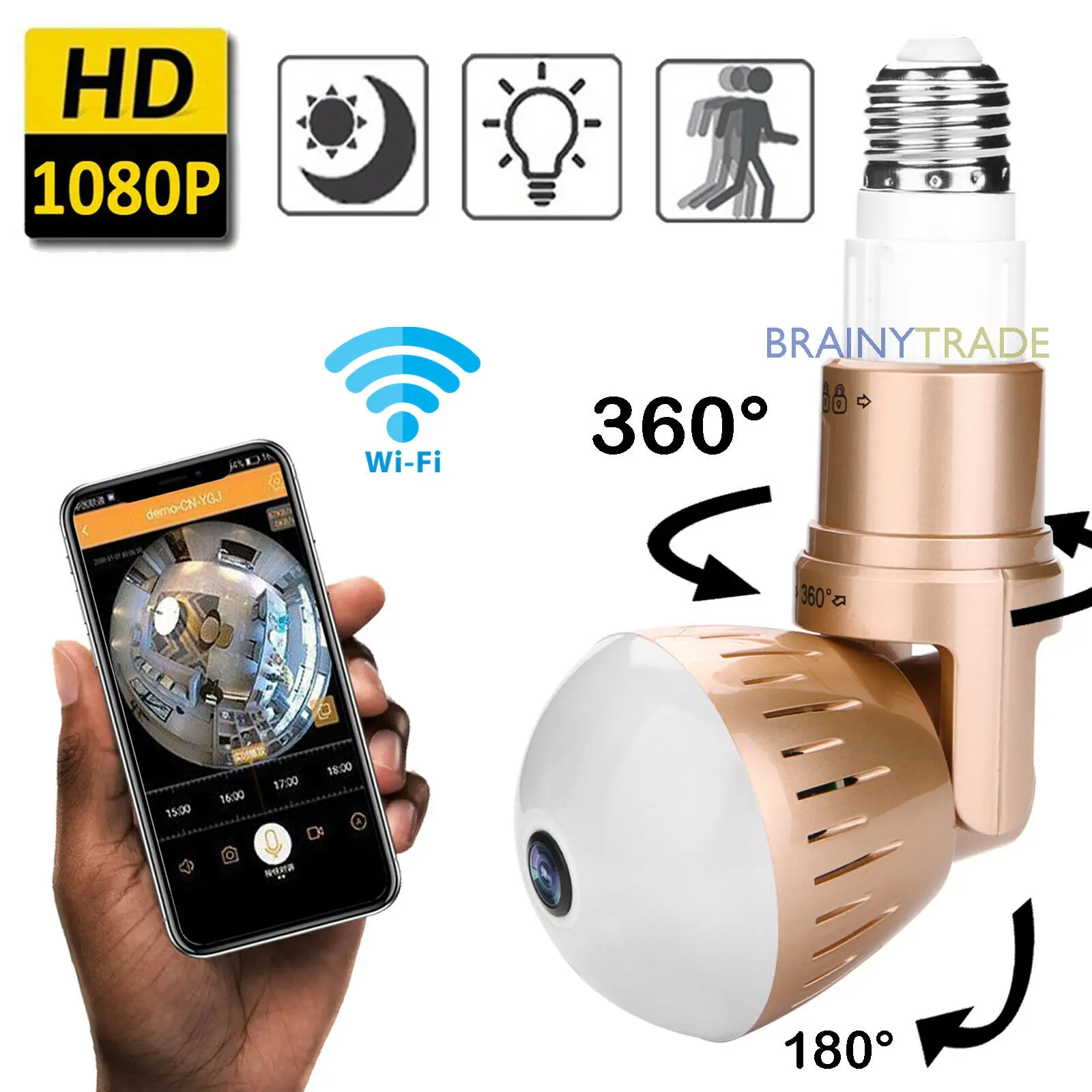 

1080P 2MP Panoramic Bulb Infrared and White Light Wireless IP Camera Wi-FI FishEye Mini Lamp Wifi Cam CCTV Home Security Camera