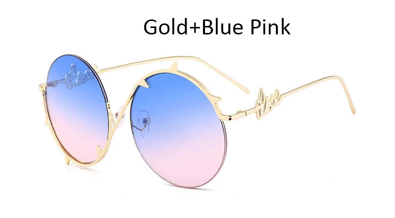 Gold Blue Pink Женские круглые солнцезащитные очки с металлической оправой, женские винтажные градиентные линзы, Мужские Женские брендовые без оправы градиентный объектив, роскошные солнцезащитные очки - Lenses Color: Gold Blue Pink