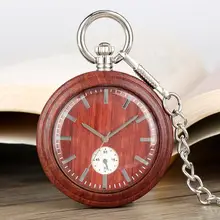 Легкие карманные часы из красного сандалового дерева с открытой цепочкой для лица кварцевый аналог деревянные мужские часы подарок montre a gousset chaine