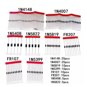 

8values=100pcs 1N5399 1N5408 1N4148 1N4007 1N5819 1N5822 FR107 FR207 Switching Diode component kit the quantity check details