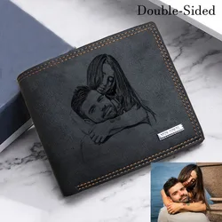 Personalized Photo & Words Wallet Custom Egnraved Photo Bifold Short Wallets Purse for Men Father's Day Gift for Him Men Dad