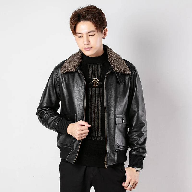 

Free shipping.Classic G1 style mens cowhide coat,motor leather Jackets,man black genuine Leather jacket.homme outdoor cotton