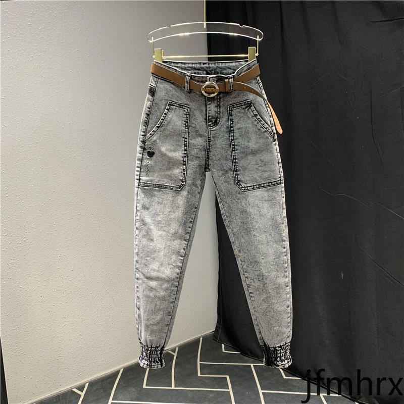 

Fashion Denim Jeans Woman 2020 Spring Autumn Loose Harem Pants New Pockets Beam Leg Skinny Jeans High Waist Jeans Students Femme