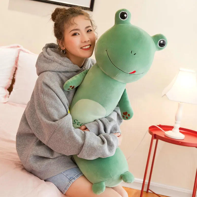 대형 사이즈 귀여운 개구리 봉제 인형 베개, 부드러운 긴 동물 인형, 사자 원숭이 쿠션,  어린이 생일 선물, 55-110cm