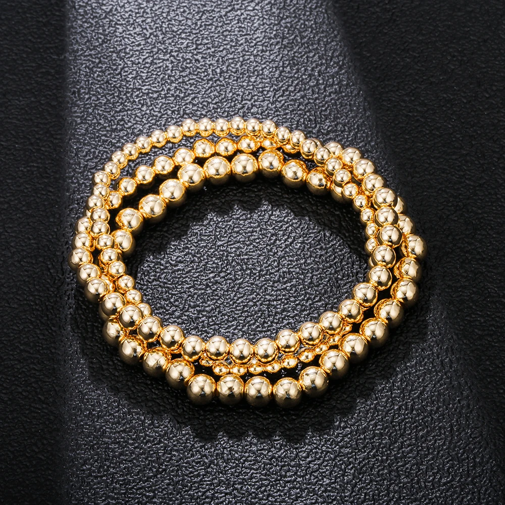 3pcs/Set 4MM 5MM 6MM Beads Bracelets for Women Gold Silvery CCB Beaded Handmade Bracelet Fashion Jewelry Gift