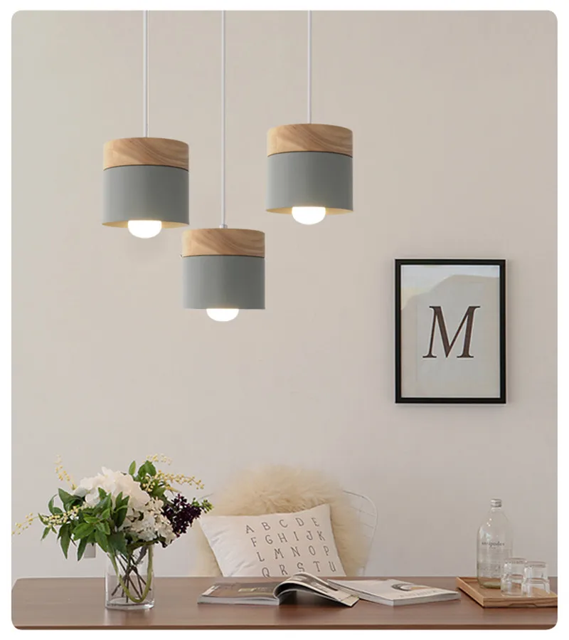 

Modern Simple Solid Wood Pendant Lights Colour Dining Room Lamp Nordic Creative Restaurant Living Room Pendant Light Fixtures