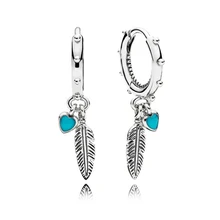 Аутентичные 925 пробы Серебряные Оригинальные духовные перья Европа серьги гвоздики для женщин шарик шарм подарок DIY ювелирные изделия