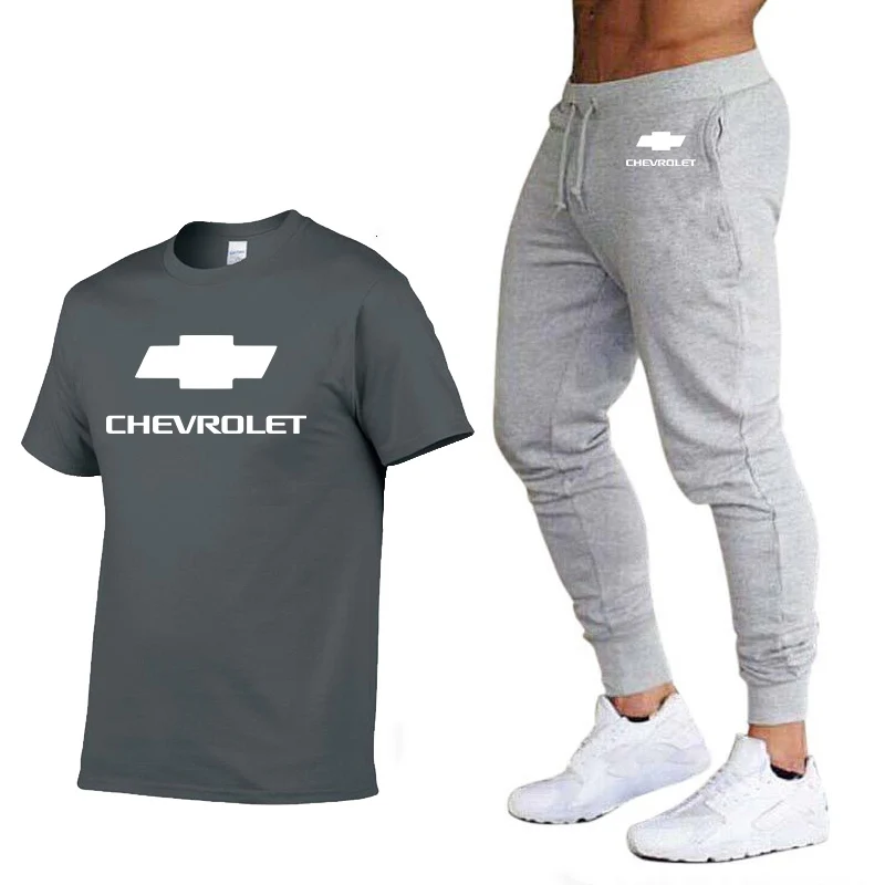 Fashion Summer Men T Shirts Chevrolet Car Logo Print HipHop Casual Cotton Short Sleeve high quality Mens T-shirt pants suit